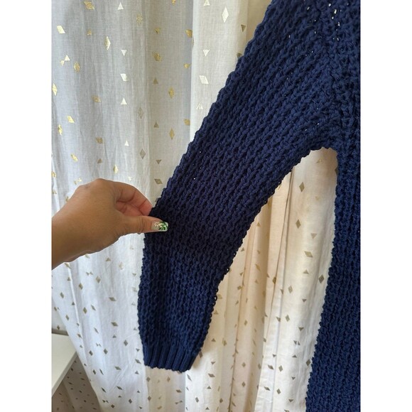 Venus Women's Loose Crochet Row Columns Knit Quarter Zip Navy Sweater S - Picture 4 of 8